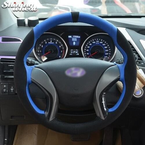 BANNIS Blue Leather Black Suede Car Steering Wheel Cover for Hyundai Elantra 2011-2014 Avante I30