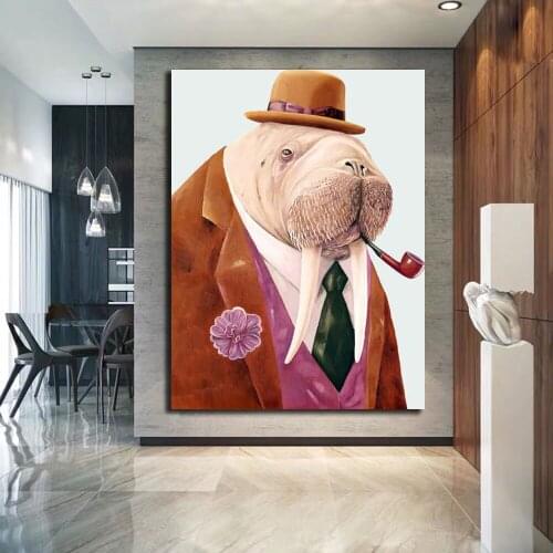 Modern Art Sea Lions Canvas Painting Wall Art Poster And Prints Funny Animals Get Clothes for Nordic Kids Room Home Decorativos