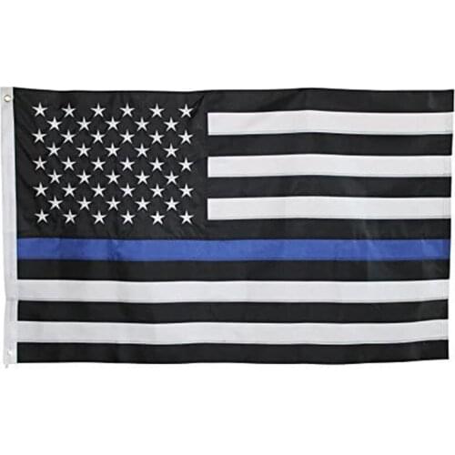 Thin Blue Line Flag 3X5 Foot with Embroidered Stars and Sewn Stripes - Black White and Blue American Police Flag