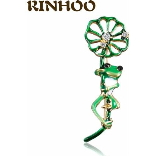 New Fashion Rhinestone Enamel Frog Brooches Funny Animal Green Lotus Leaf Frog Brooch Pins Unisex Party Jewelry Accessories Gift