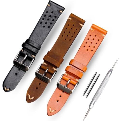 Handmade Ultra-thin Leather Watchband 18 19 20 21 22MM First Layer Cowhide Bracelet, Antique Watch Breathable Strap