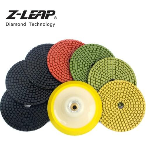 Z-LEAP 4 Inch 7pcs Diamond Polishing Pad And 1 Piece Sponge Backer Pad Wet Polishing Abrasive Tool Sanding Disc 5/8-11 Thread
