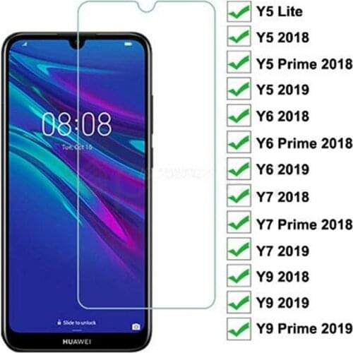 Tempered Glass For Huawei Y5 Lite Y5 Y6 Y7 Prime 2018 2019 Screen Protector Y9 2018Prime 2019 Safety Protective Glass Phone Film