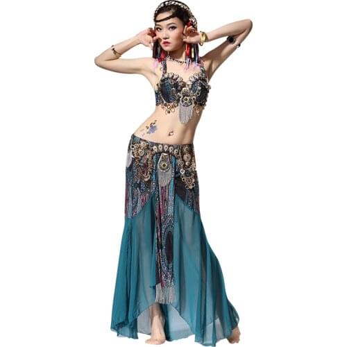 ATS Proffesional bellydance Sexy Bra Belly Dance Costume Performance Girl Suit Yarn Skirt Peacock TV Show Dancing Clothes