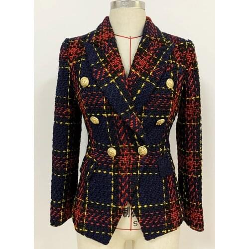 HIGH QUALITY Newest Fashion 2020 Baroque Designer Blazer WOmens Metal Lion Buttons Tweed Blazer Jacket