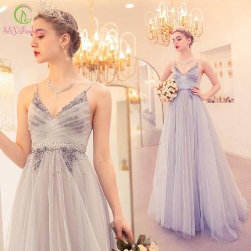 SSYFashion New Evening Gowns for Women Robe De Soiree V-neck Sequins Backless Floor-length Long Formal Dresses Vestido De Noche