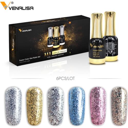 6pcs/lot VENALISA Platinum Nail Gel Polish 12ml Starry Gel Lacquer Nail Art Long Lasting Soak off UV LED Glitter Nail Gel Polish