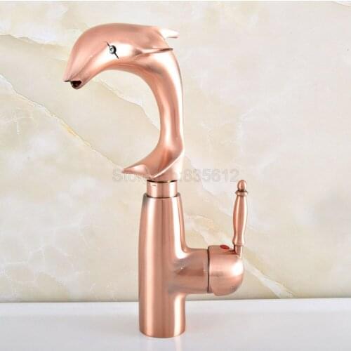 Antique Red Copper Single Handles Dolphin Style Swivel Spout Bathroom Kitchen Sink Faucet Mixer Tap tsf850
