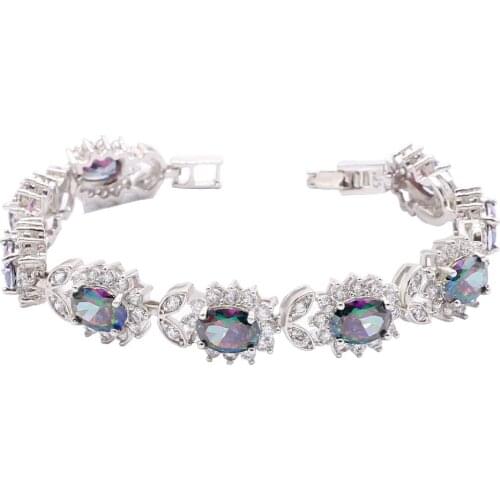 Rainbow Topaz 925 Stamp Silver Bracelet for Women Wedding Birthday Blue Sapphire Jewelry