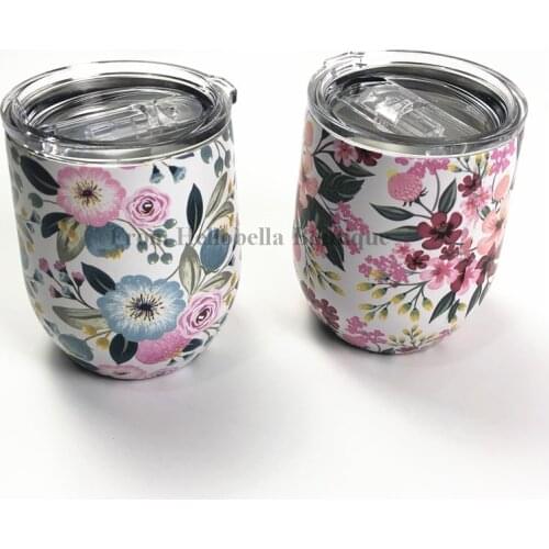 50pcs 12oz Floral Metal Stemless Wine Tumbler Drink Peach Floral Stainless Tumbler Swig cups Thermos Vacuum Flask Insulated