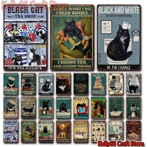 [ Kelly66 ] Pets Sewing And Black Cats Coffee Bath Soap Get Naked Tin Metal Sign Home Pub Bar Decor Painting 20*30 CM Size Dy213