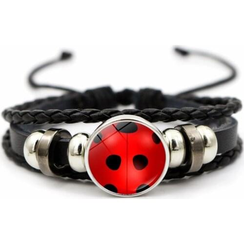 MIQIAO Weaven Leather Bangles Lady Bug Charm Armband Wrist Chain Bracelet for Women Girls Children Couple Friends Gift Jewelry