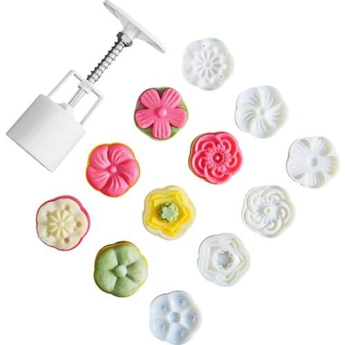 6 Style Flower Mooncake Mold Set Mid Autumn Festival DIY Hand Pressure Fondant Moon Cake Mould Decor Tool Kitchen Baking Tools