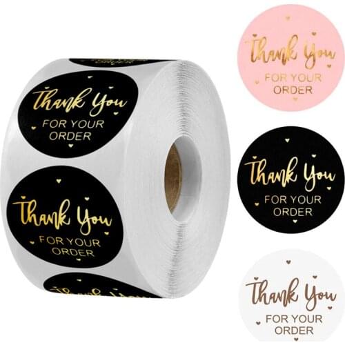 1 Inch Thank You For Your Order Sticker For Envelope Sealing Labels Sticker Black Pink Transparent Bronzing Stickers 100-500Pcs