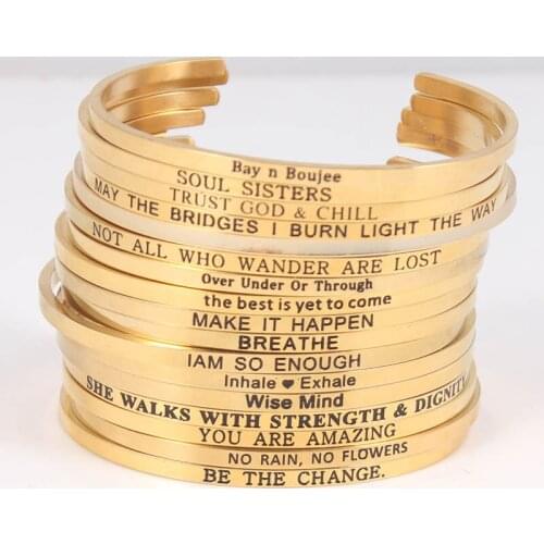 S-y Initial gold 2021 New Trend Quotes Mantra Bracelets 316L Stainless Steel Open Cuff Bangle Fashion Gold Inspirational Jewelry