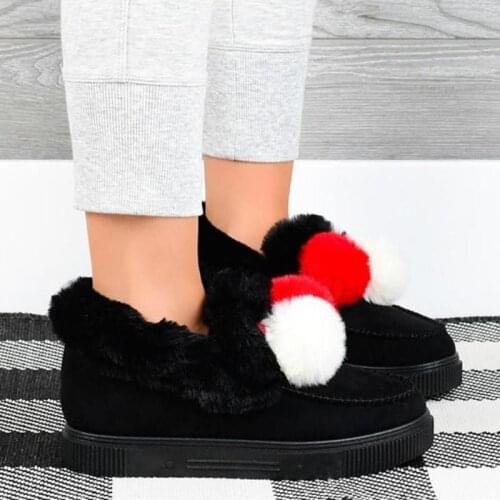 2021 Winter New Comfortable Fur Ball Snow Shoes Flat Bottom Leisure Car Sewing Warm Anti Slip Popular Womens Cotton Shoes