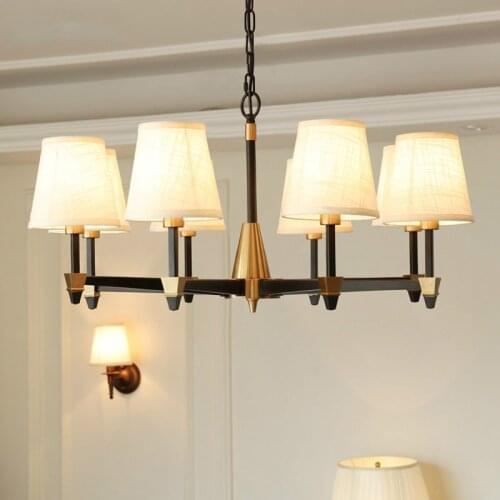 Simple Nordic Chandelier lighting art cloth lampshade Chinese lighting Living Room Dining Room American Country metal Chandelier