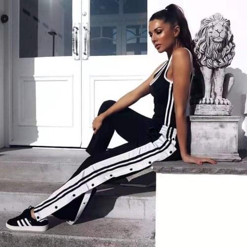 HOUZHOU Women Joggers Sweatpants Casual Wide Leg Pants Women Stripe Hip Hop Sweat Pants Streetwear Women Button Trousers Vintage