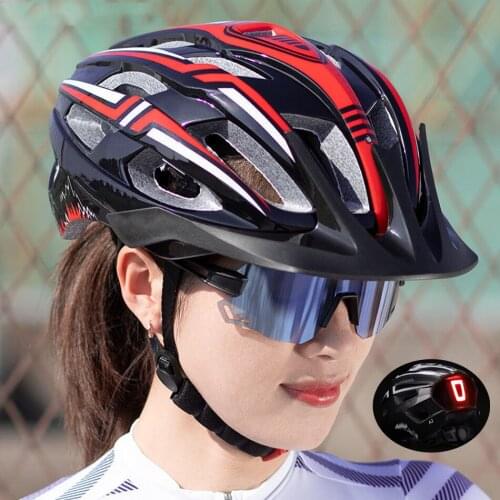 Bicycle Helmet LED Light Rechargeable Helmet Mountain Road Bike Safety Helmet Sports Ventilated Cycling Night warning helmet