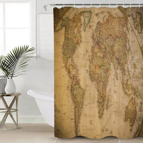 World Map Retro Shower Curtain Bathroom Decorative Waterproof Polyester Fabric Curtain for Bathroom