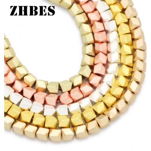 ZHBES 6mm Gold, Silvers Natural Matte Stone Arrow Square V Shape Hematite Loose Spacers Beads For DIY Jewelry Making Bracelet
