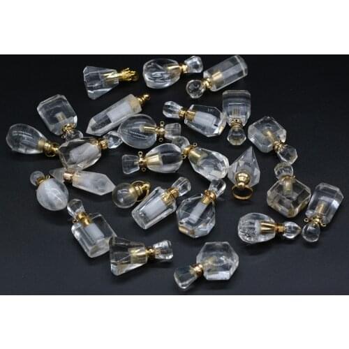 1pcs Natural Crystal Clear Quartzs Stone Perfume Bottle Pendants Essential Oil Diffuser Women Necklace Jewelry Accessory Gift