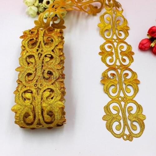 1 YARD Gold Embroidery Lace Iron On Appliques Braid Ribbon Cosplay Embroided Eyelet Appliqued Lace Belt 6.5cm