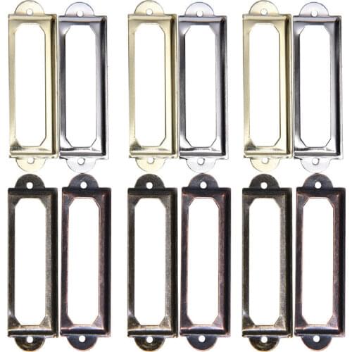 10Pcs Antique Brass Metal Label Pull Frame Handle File Name Card Holder For Furniture Cabinet Drawer Box Case Bin