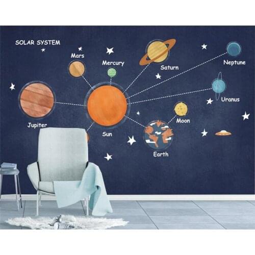 Custom wallpaper cartoon hand-painted space planet universe living room bedroom childrens room background 3D wallpaper mural