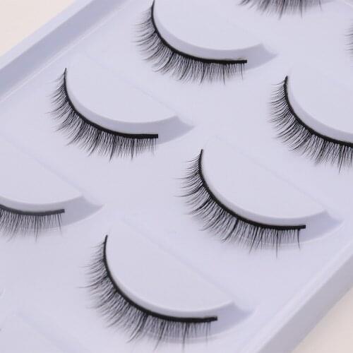 5pcs Natural nude makeup, cross thick short false eyelashes, daily un-faced hard stem simulation can support double eyelids