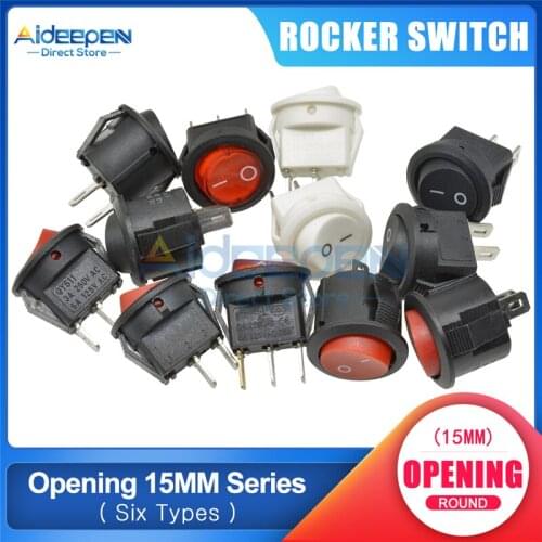 5Pcs/lot KCD1 15mm AC 3A/250V 6A/125V Boat Rocker Switch ON-OFF 2 Files 2/3 Copper Feet Button Switch With LED Light