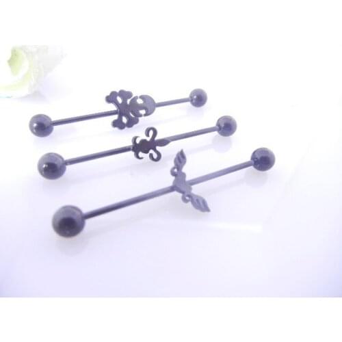 Lot 50pcs Free Shippment 16g~1.2mm ALL BLACK Industrial Ear Scaffold Barbells Body Jewelry Ear Piercing Mix Logos