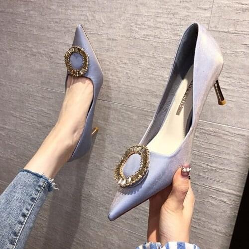 536-10 pointed high heeled shoes womens thin heel spring 2021 new light mouth versatile commuter black single shoe size