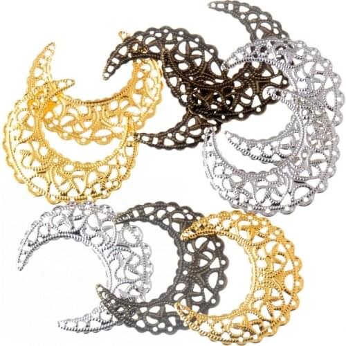 Free shipping 30Pcs Filigree MOON Wraps Connectors Metal Crafts Decoration DIY Findings Connectors 43x38mm