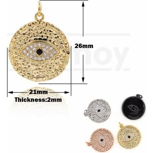 CZ Micro Pave Unique Disc Evil Eye Pendant DIY Jewelry Bracelet Necklace Making Accessories 26x21x2MM