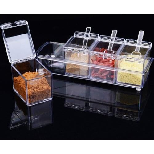 Four in One Waterproof and Moisture Proof Clear Seasoning Storage Container with Spoons