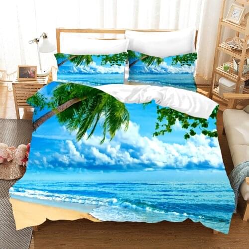 Scenery Beach Bedding Set Sea Cloud Modern 3D Print Comforter Luxury Duvet Cover Set Home Textile Decor Queen King Single Size