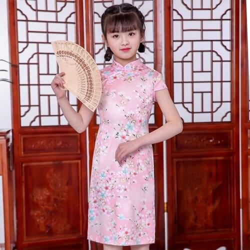 Shanghai Story Summer Chinese Kid Child Girl Cotton Flower Cheongsam Dress girls Qipao Girls Costume