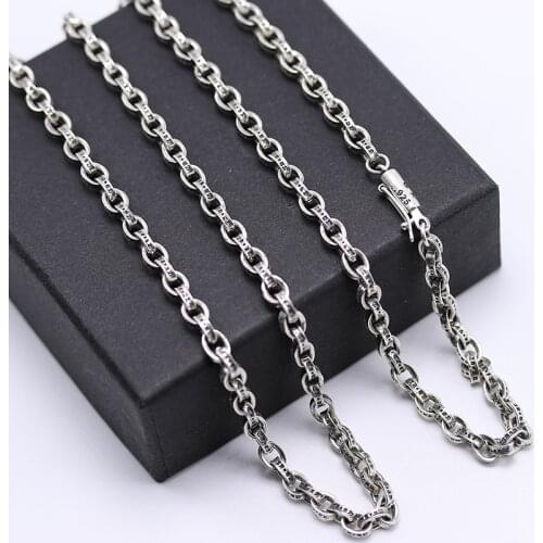 Long Necklace 925 Sterling Thai silver Buddhist Heart Sutra Vintage Chain Pendant Necklace women Gift Fine Jewelry N28