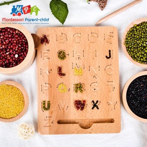 Montessori Tracing Board Wood Double Sided Uppercase & Lowercase Letters Fine Motor Skills Educational Toy Food Grade Silicone