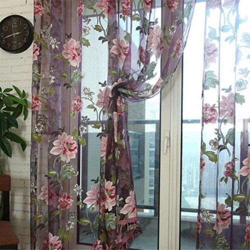 Flower Pattern Valance Drape Polyester Window Panel Curtains Tulle Sheer Curtain Living Room Kitchen Sheer Curtain for Home