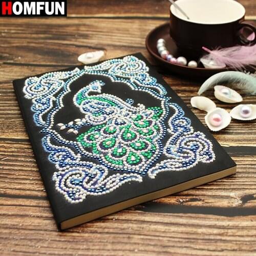 HOMFUN A5 Notebooks 5D DIY Diamond Painting Special Shape Diary Book Diamond Embroidery "Animal peacock" Rhinestones Decor Gift