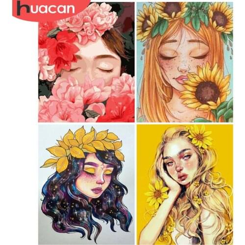 HUACAN Picture By Numbers Flower Wall Art Unique Gift Acrylic On Canvas Paint By Numbers Girl Figure Decoration