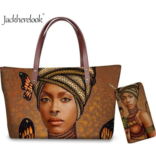 African Queen Black Girl Women Handbags Art Exotic Ethnic Arfo Print Large Tote Bag for Women Vogue Purse with Handbag Set 2021