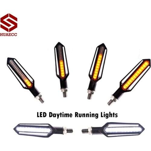 Pair LED Motorcycle Turn Signal Indicator Blinkers 12V Three-use Sequential DRL Flashing Brake Lights Warning Lamp