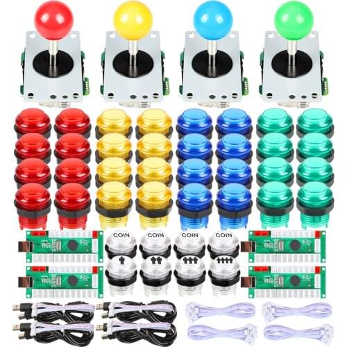 4 Player Classic DIY Arcade Kit Parts USB Encoder To PC Joystick 5V Led Push Buttons for Video Game Consoles Mame Raspberry Pi