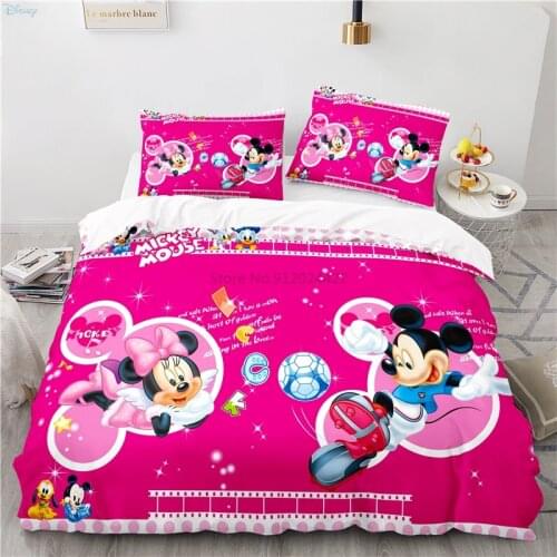 Rose Red Mickey Mouse Minnie Mouse 3d Children Bedding Set Girls Kids Duvet Cover Set with Pillowcase Twin Full Queen King Size
