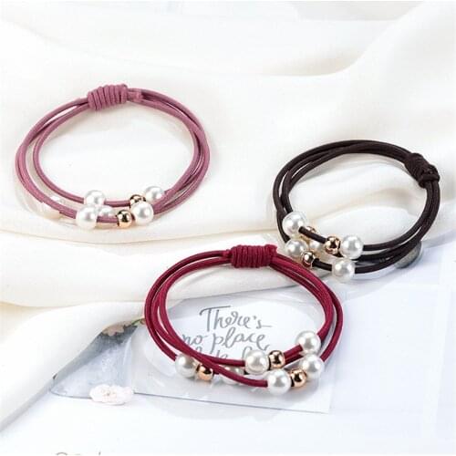 Korean Version Three-wire-in-one Pearl High Elastic Hair Ring Accessories Hand-made Knot Rope Hair Rope Hair Bands for Women