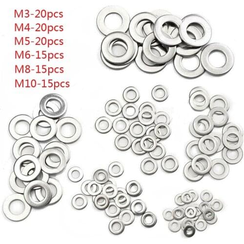 105pcs Set 304 Stainless Steel Assorted Washers Metric Flat Washer Tool M3 M4 M5 M6 M8 M10