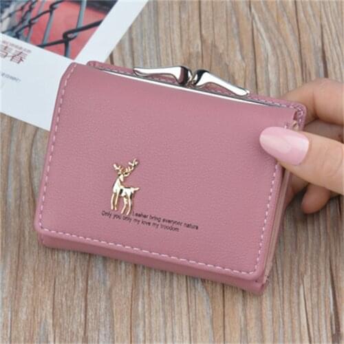 Fashion Wallet Women Short 2021 Korean Simple Student Small Wallet Small Deer Mini Coin Purse Card Holder Ladies Wallet Cartera
